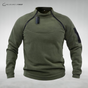 Unisex long sleeve fleece pullover with high collar and sleeve zip pocket