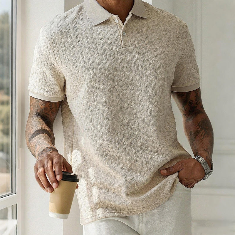 Men's cable knit polo shirt with textured knit finish