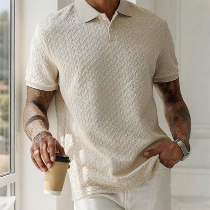 Men's cable knit polo shirt with textured knit finish