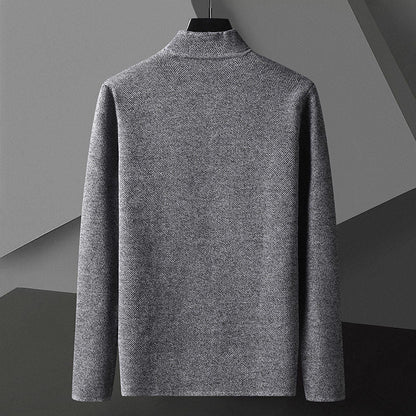 Men's textured knit cardigan with Mandarin collar, buttons and patch pockets