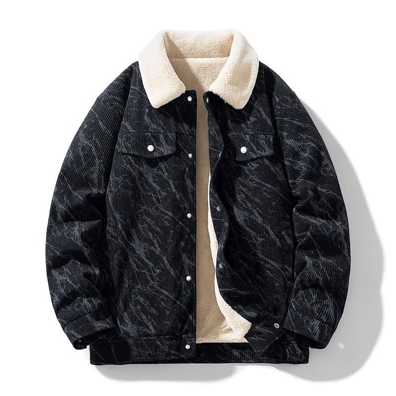 Men's textured corduroy jacket with contrasting collar and button front
