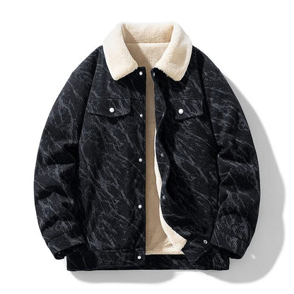 Men's textured corduroy jacket with contrasting collar and button front