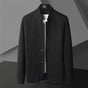 Men's textured knit cardigan with Mandarin collar, buttons and patch pockets