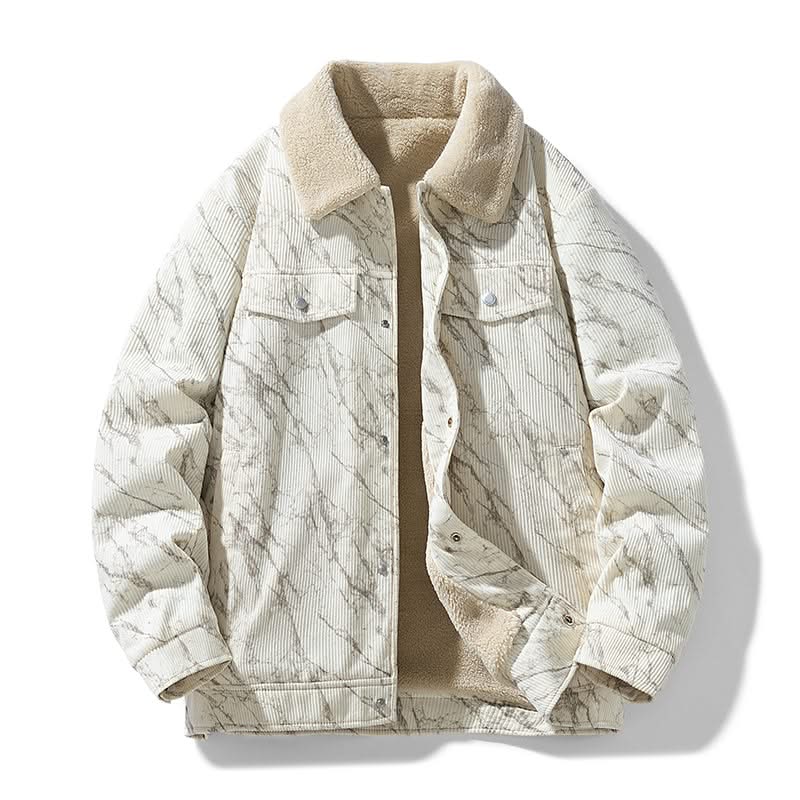 Men's textured corduroy jacket with contrasting collar and button front