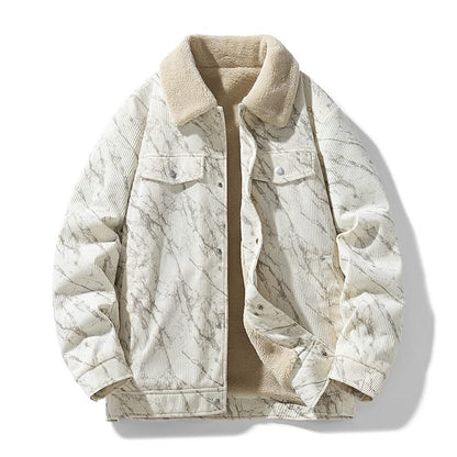 Men's textured corduroy jacket with contrasting collar and button front