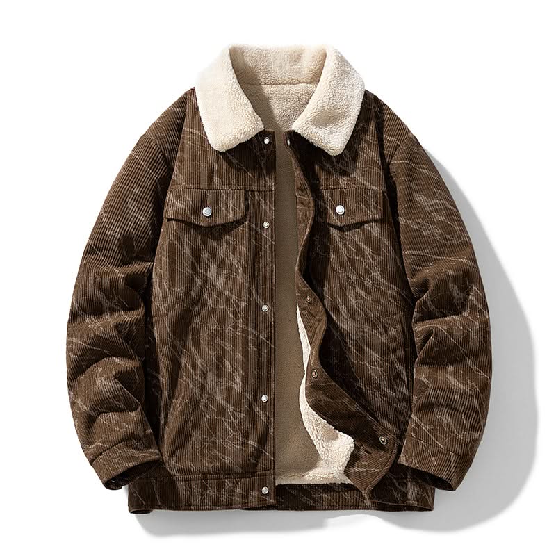 Men's textured corduroy jacket with contrasting collar and button front