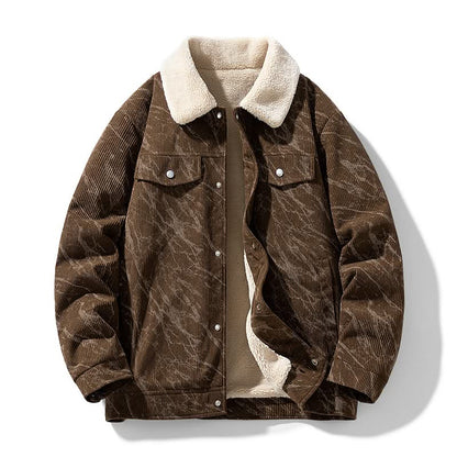 Men's textured corduroy jacket with contrasting collar and button front