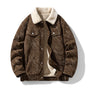 Men's textured corduroy jacket with contrasting collar and button front