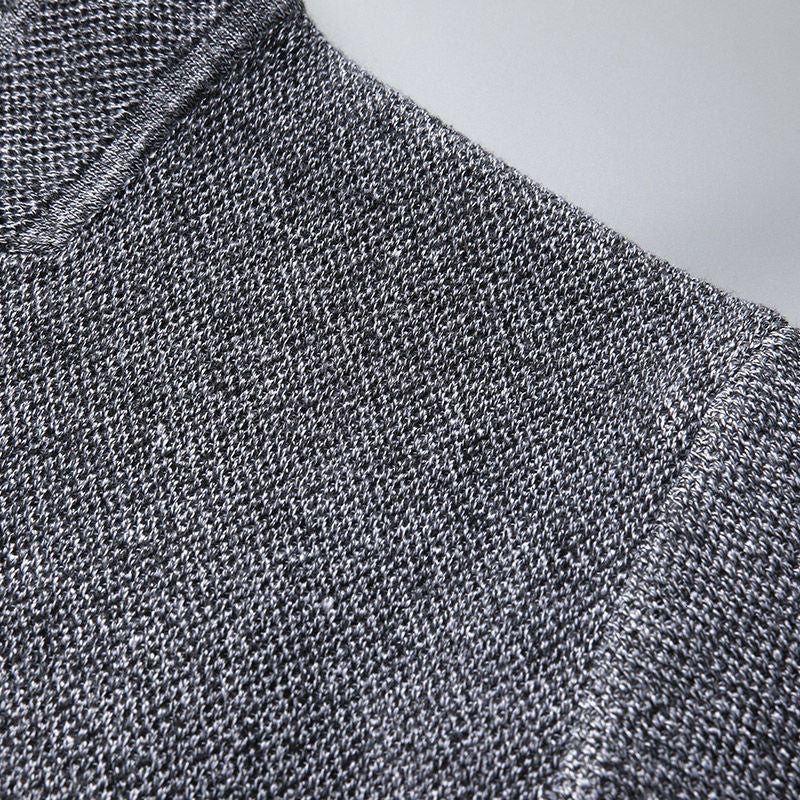 Men's textured knit cardigan with Mandarin collar, buttons and patch pockets