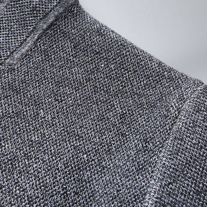 Men's textured knit cardigan with Mandarin collar, buttons and patch pockets