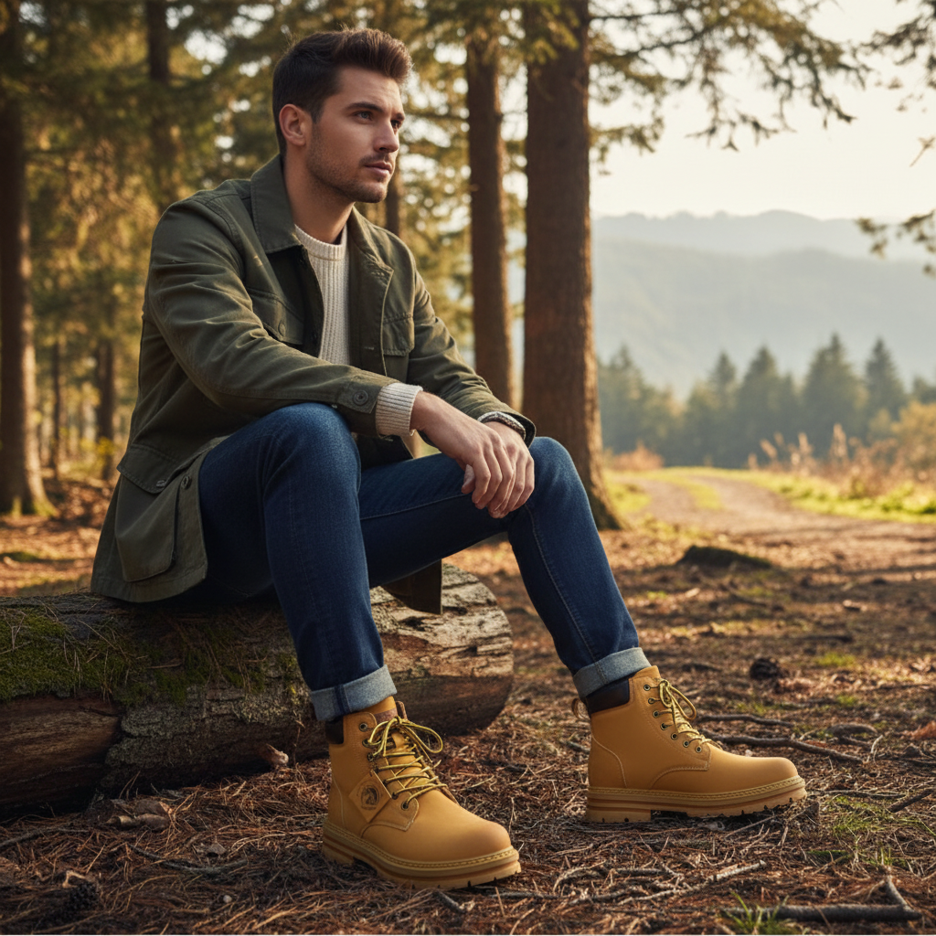 Men's lace-up ankle boots with rugged sole