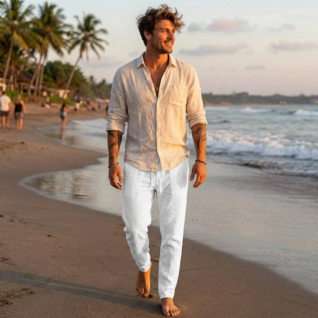 Men's Straight Leg Trousers, Drawstring Waist Lightweight Relaxed Casual Summer Trousers
