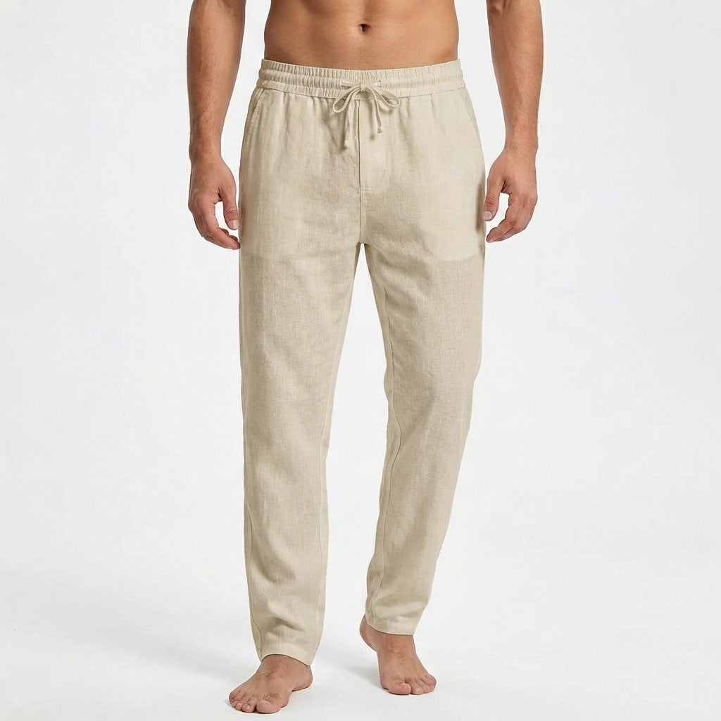 Men's Straight Leg Trousers, Drawstring Waist Lightweight Relaxed Casual Summer Trousers