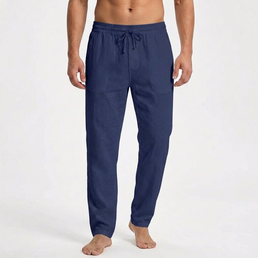 Men's Straight Leg Trousers, Drawstring Waist Lightweight Relaxed Casual Summer Trousers