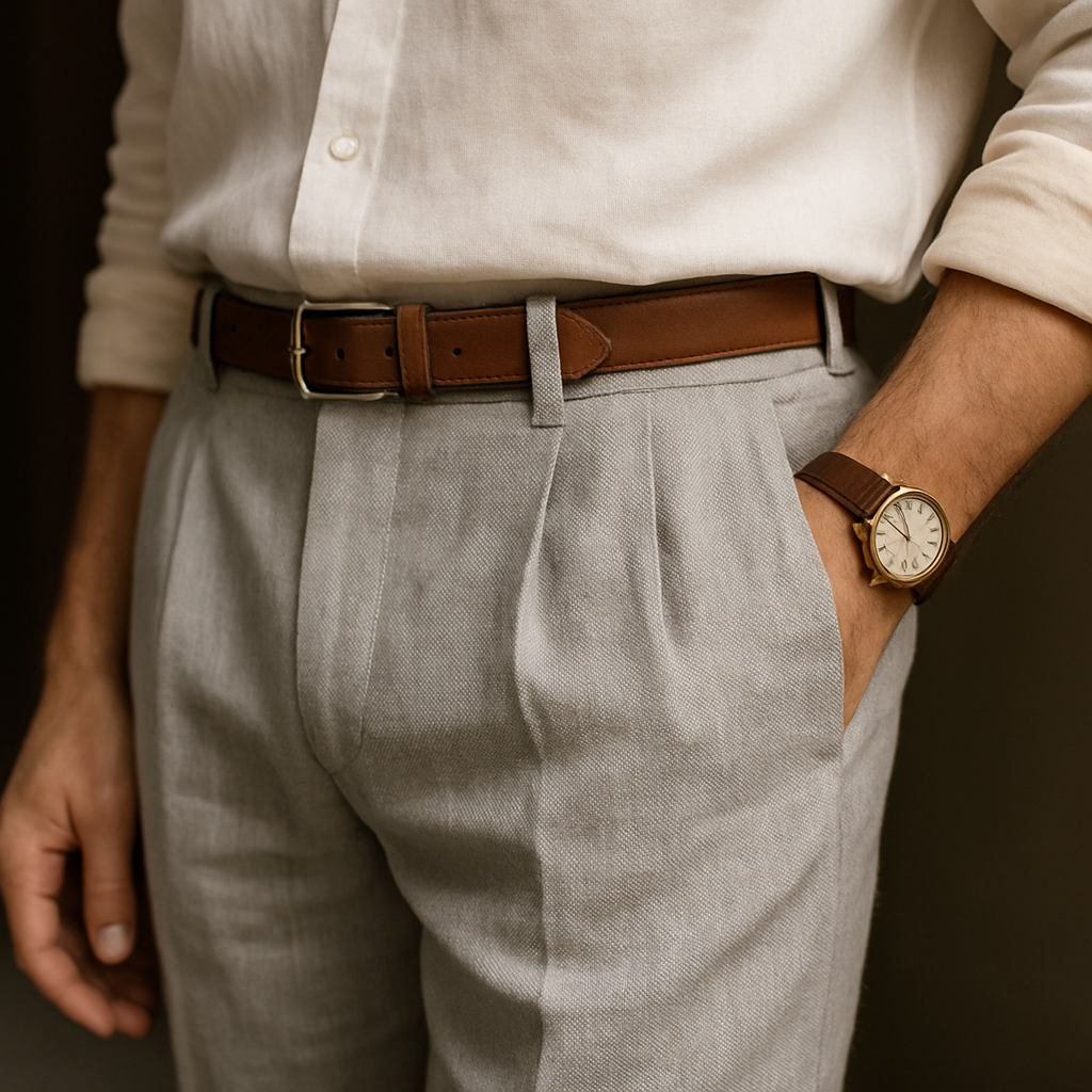 Men's Linen Trousers, Relaxed Classic Fit Lightweight Casual Summer Trousers