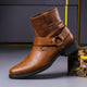 Men's vintage ankle boots with buckle straps and low heel