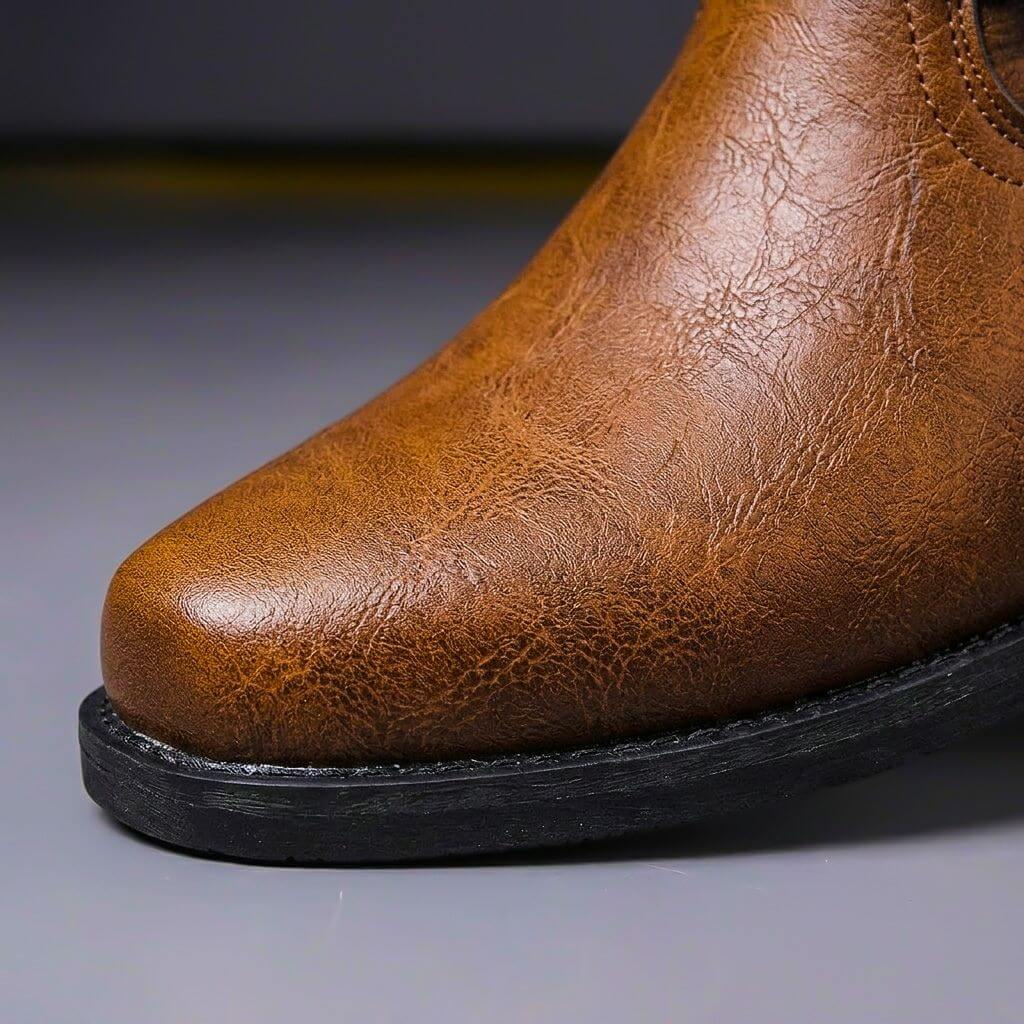 Men's vintage ankle boots with buckle straps and low heel