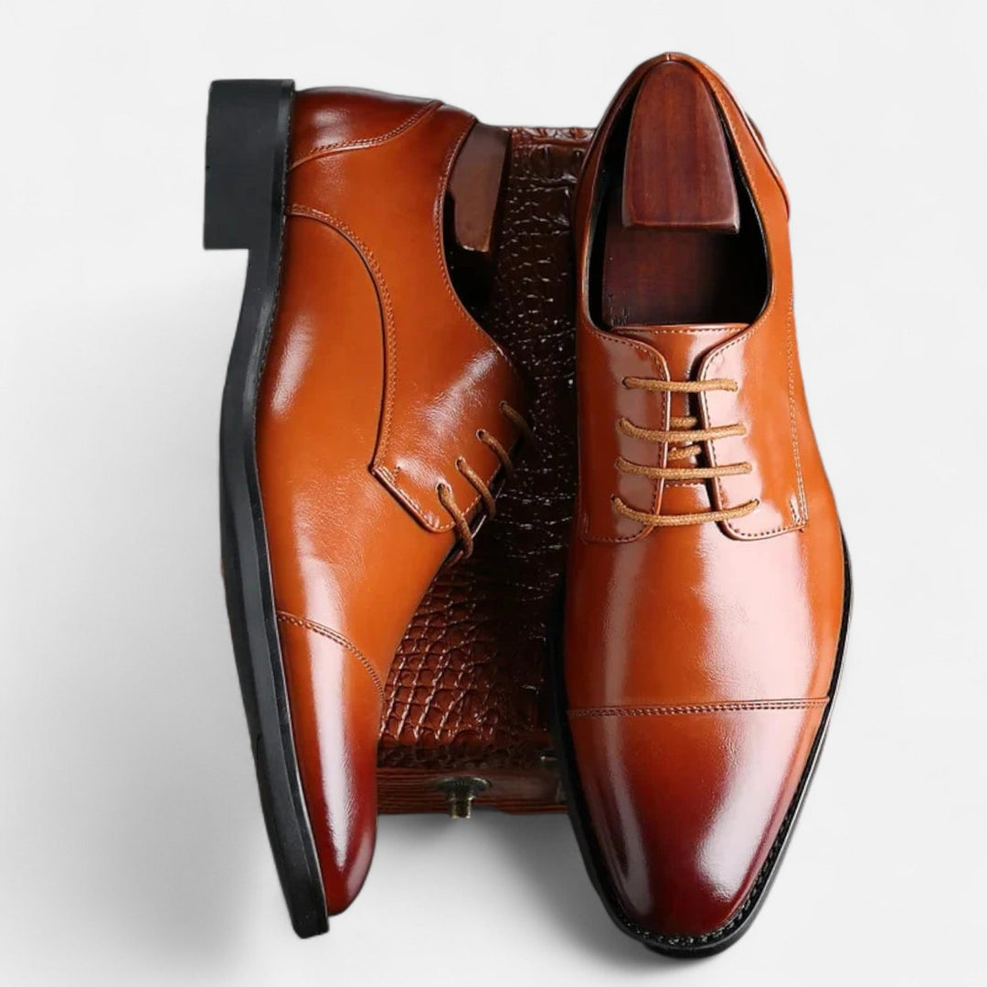 Men's Leather Oxford Shoes, Cap Toe, Polished Finish
