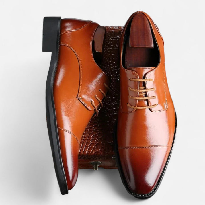 Men's Leather Oxford Shoes, Cap Toe, Polished Finish