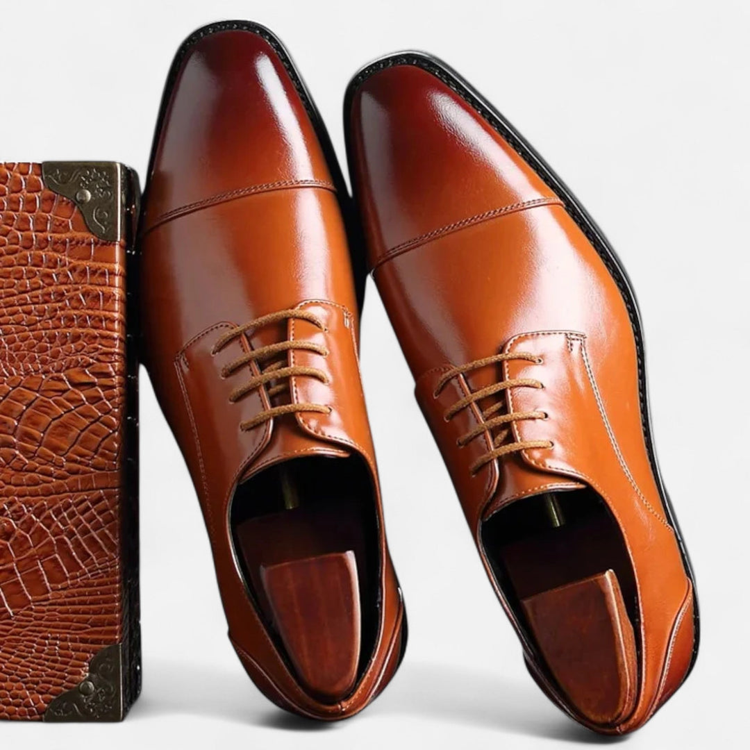 Men's Leather Oxford Shoes, Cap Toe, Polished Finish
