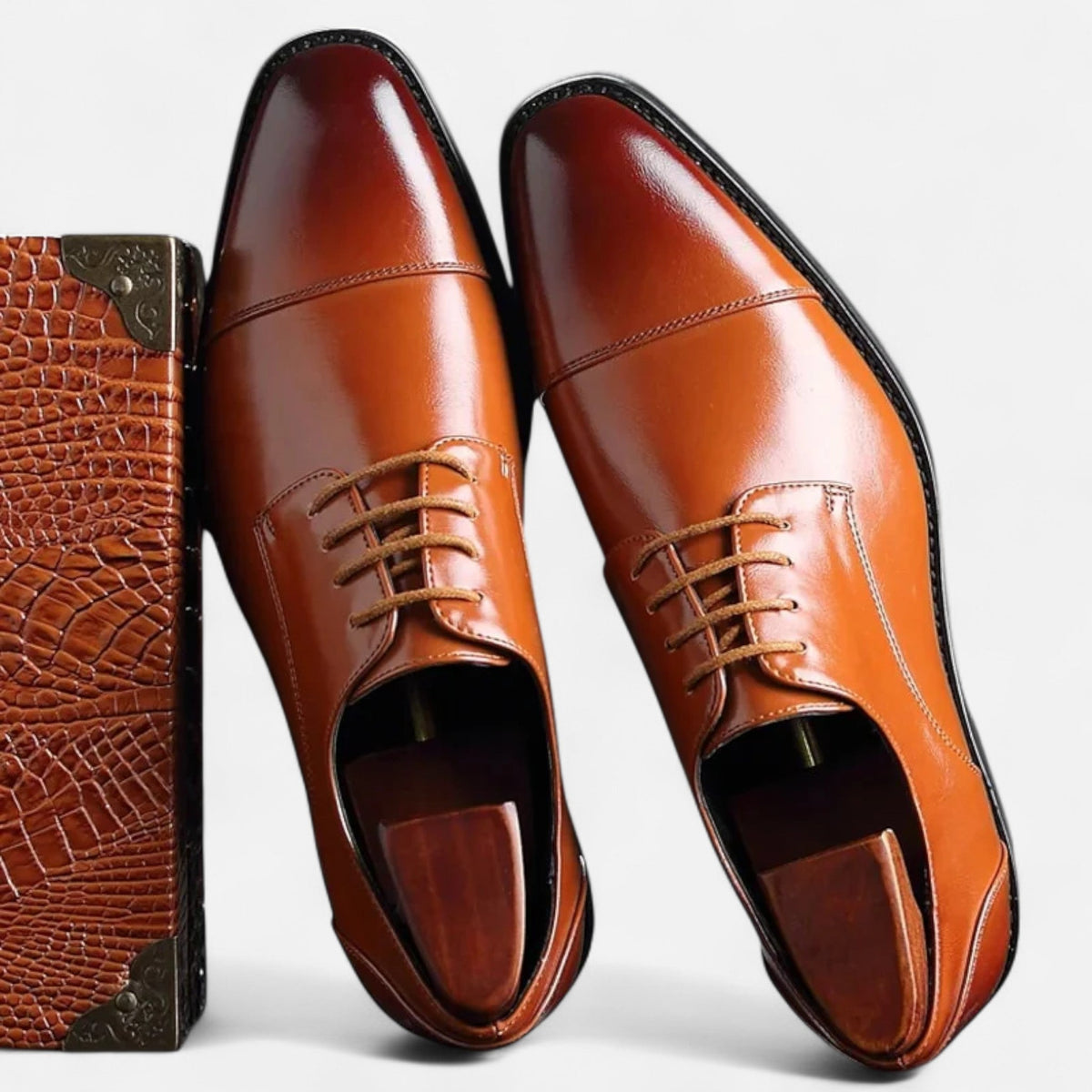 Men's Leather Oxford Shoes, Cap Toe, Polished Finish