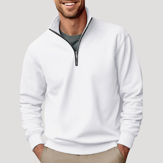 Men's quarter-zip sweatshirt with stand collar and ribbed trims