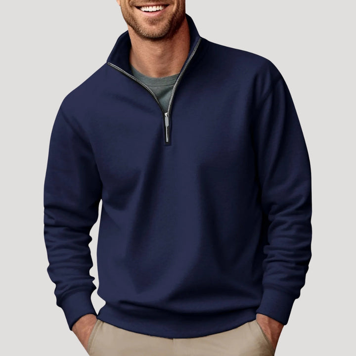 Men's quarter-zip pullover sweater with mock neck