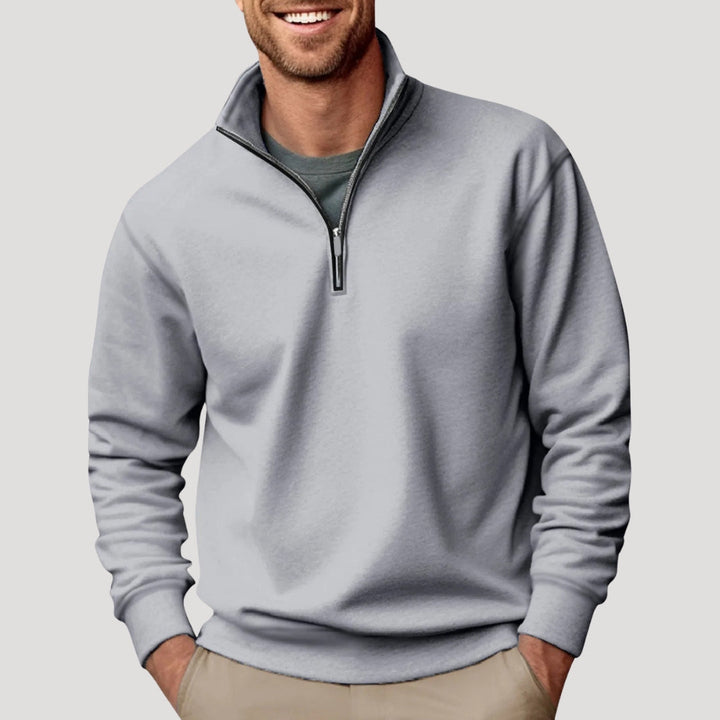 Men's quarter-zip pullover sweater with mock neck