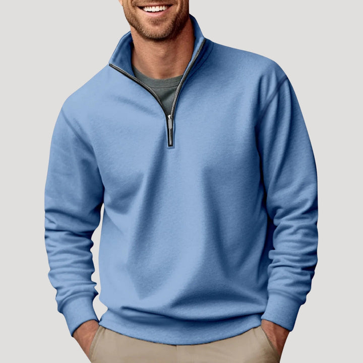 Men's quarter-zip pullover sweater with mock neck