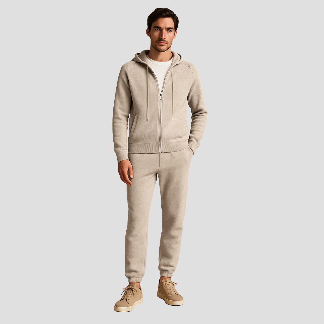 Men's Wool Loungewear Set, Zip Hoodie and Joggers