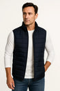 Men's quilted sleeveless puffer vest with mock neck and zip pockets