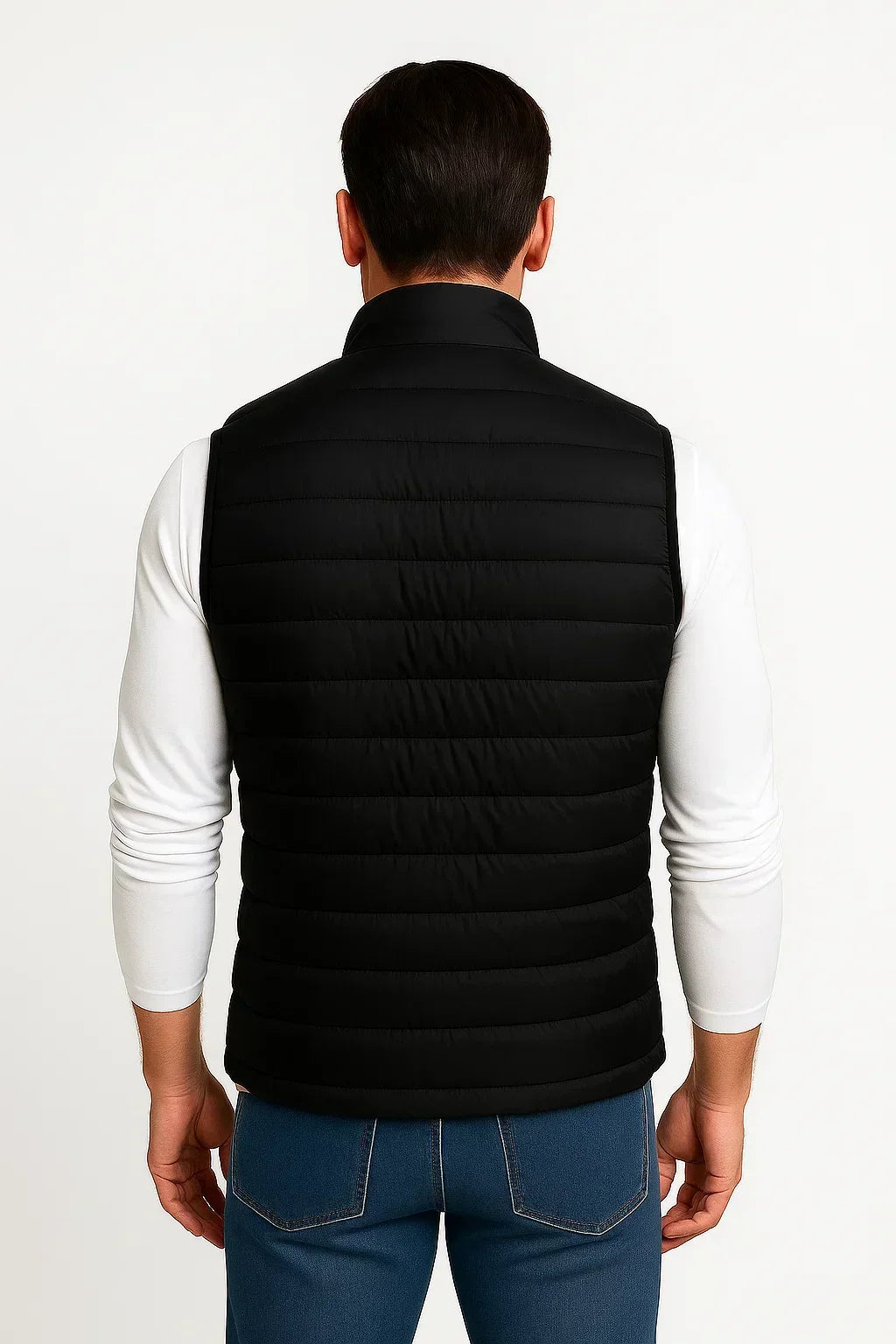 Men's quilted sleeveless puffer vest with mock neck and zip pockets
