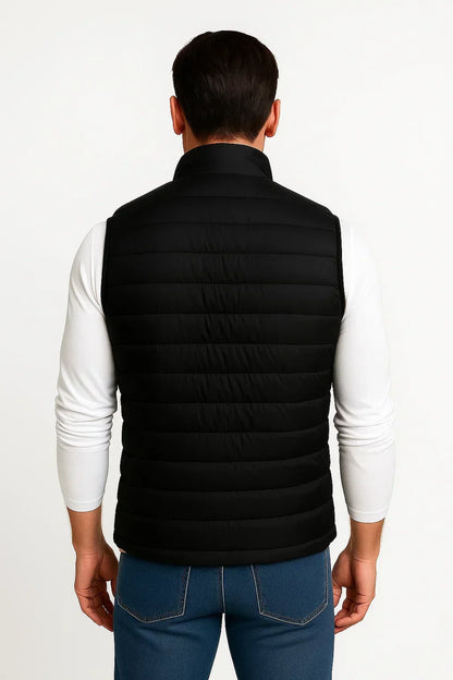 Men's quilted sleeveless puffer vest with mock neck and zip pockets