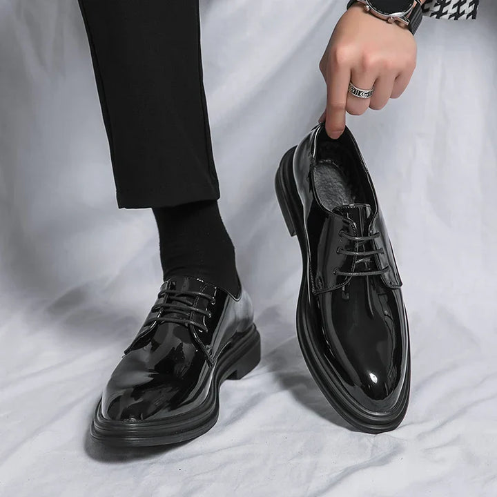 Men's High-Gloss Derby Dress Shoes, Lace-Up Formal Shoes for Weddings & Black-Tie Events