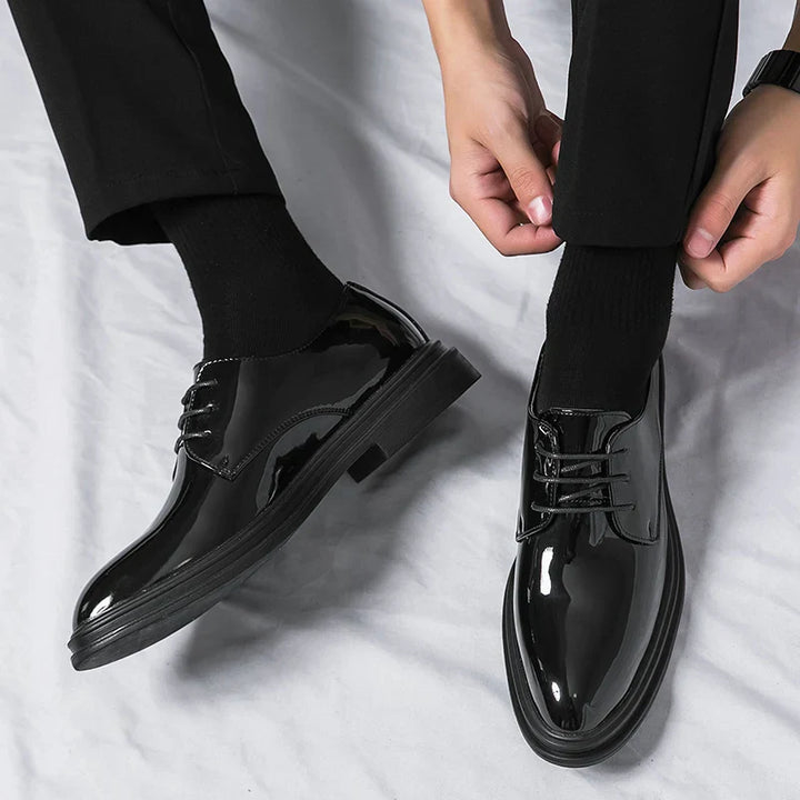 Men's High-Gloss Derby Dress Shoes, Lace-Up Formal Shoes for Weddings & Black-Tie Events