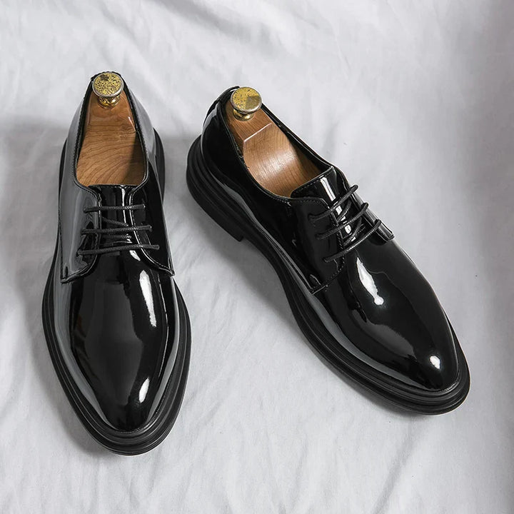 Men's High-Gloss Derby Dress Shoes, Lace-Up Formal Shoes for Weddings & Black-Tie Events