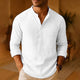 Men's long-sleeve shirt with mandarin collar and button placket