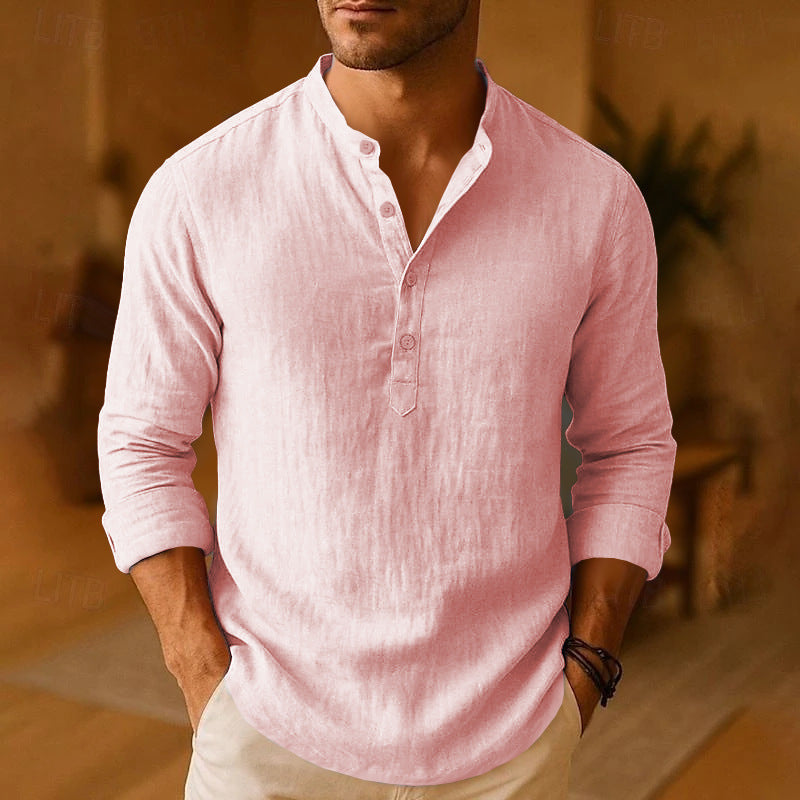 Men's oversized long sleeve stand collar shirt