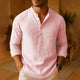 Men's long-sleeve shirt with mandarin collar and button placket