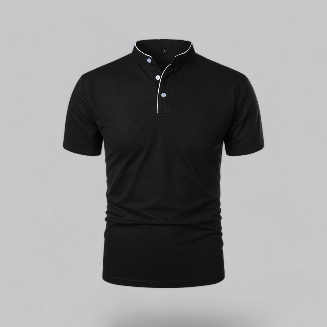 Men's Short Sleeve Collarless Polo Shirt, Tailored Fit Casual Smart Polo Top