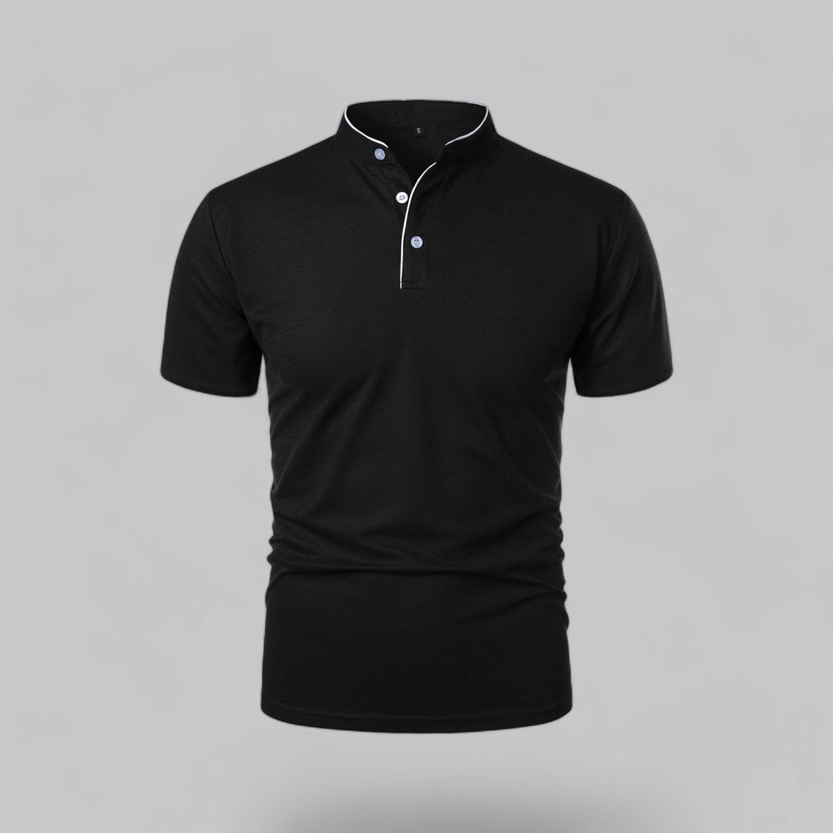 Men's Short Sleeve Collarless Polo Shirt, Tailored Fit Casual Smart Polo Top