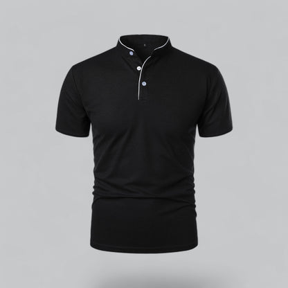 Men's Short Sleeve Collarless Polo Shirt, Tailored Fit Casual Smart Polo Top
