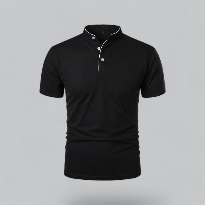 Men's Short Sleeve Collarless Polo Shirt, Tailored Fit Casual Smart Polo Top