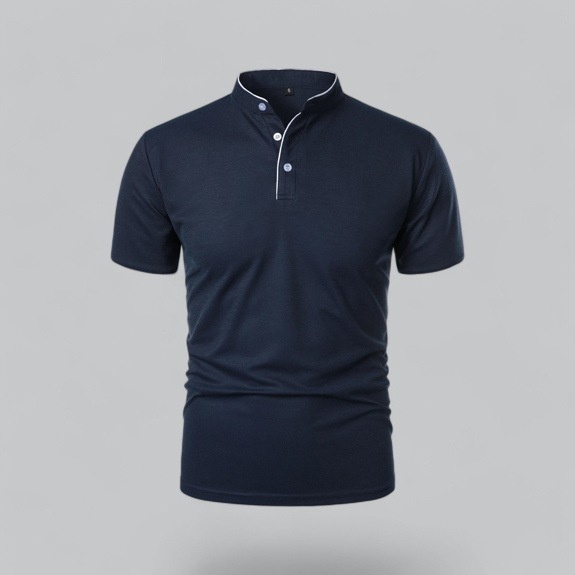 Men's Short Sleeve Collarless Polo Shirt, Tailored Fit Casual Smart Polo Top