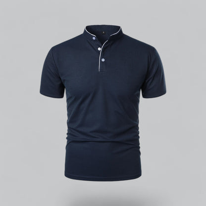Men's Short Sleeve Collarless Polo Shirt, Tailored Fit Casual Smart Polo Top