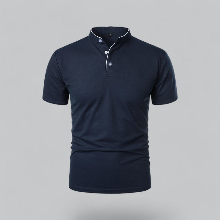 Men's Short Sleeve Collarless Polo Shirt, Tailored Fit Casual Smart Polo Top
