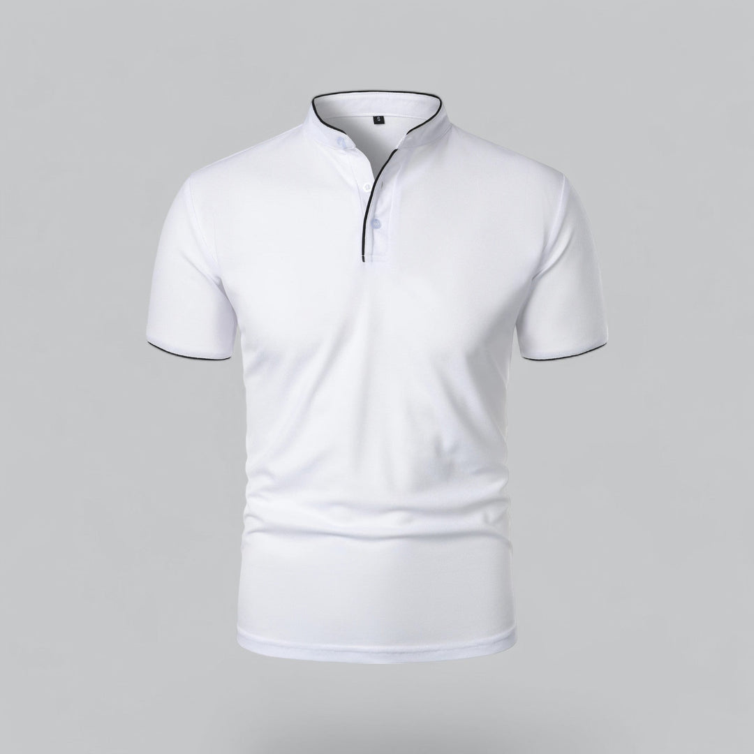 Men's Short Sleeve Collarless Polo Shirt, Tailored Fit Casual Smart Polo Top