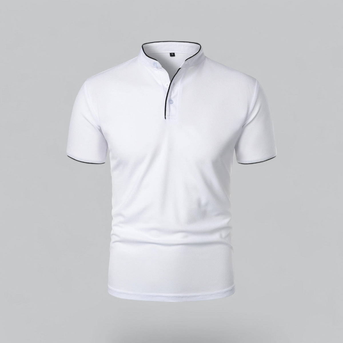 Men's Short Sleeve Collarless Polo Shirt, Tailored Fit Casual Smart Polo Top
