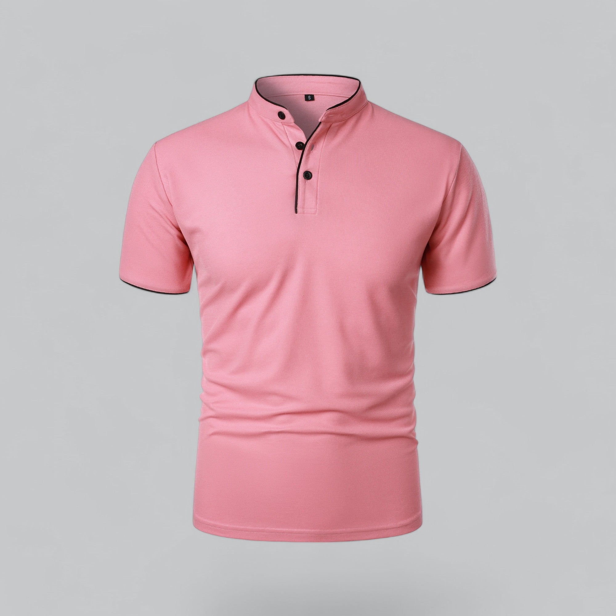 Men's Short Sleeve Collarless Polo Shirt, Tailored Fit Casual Smart Polo Top