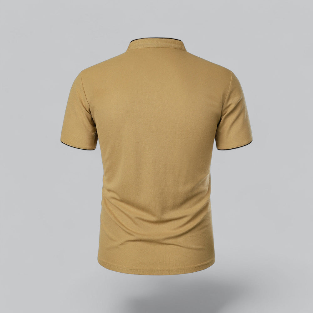 Men's Short Sleeve Collarless Polo Shirt, Tailored Fit Casual Smart Polo Top